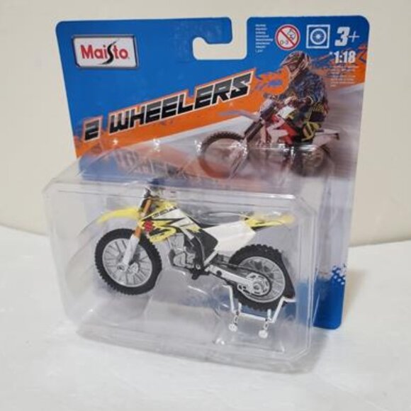 Maisto Suzuki RM-Z 2 Wheelers Yellow White 1:18 Diecast Dirt Bike Motorcycle Toy - Picture 1 of 8
